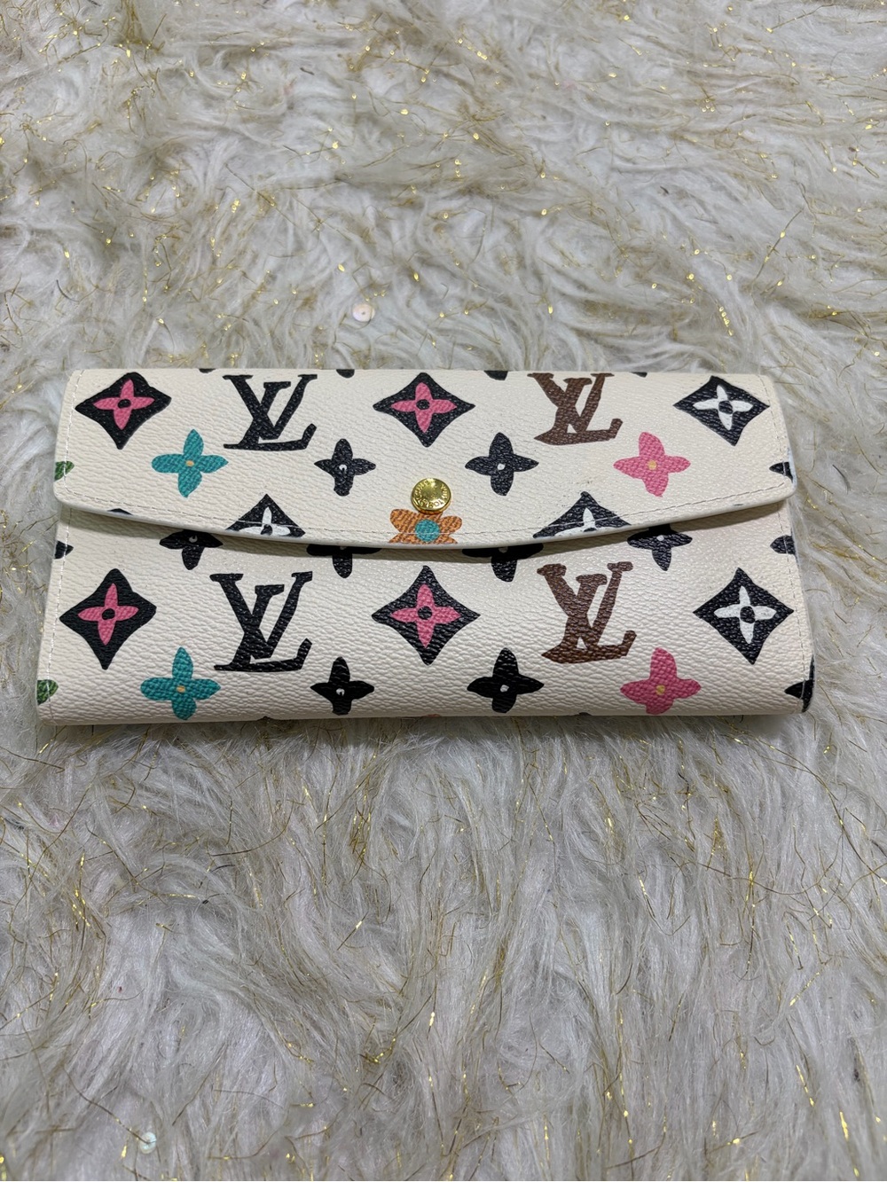 Designer-Style Cream Multicolor Monogram Continental Wallet